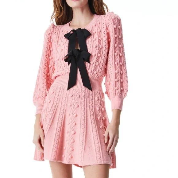 alice and olivia pink sweater dress Alice + Olivia Women's Lennie Cable Long Sleeve Sweater Dress Wild Pin YJGLAM